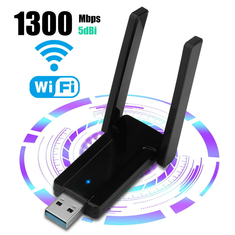 Adaptateur WiFi USB 1300 Mbps, récepteur externe réseau sans fil double  bande 5dBi 2,4/5 GHz, mini dongle WiFi pour Windows 7 8 10 11 XP Mac Linux