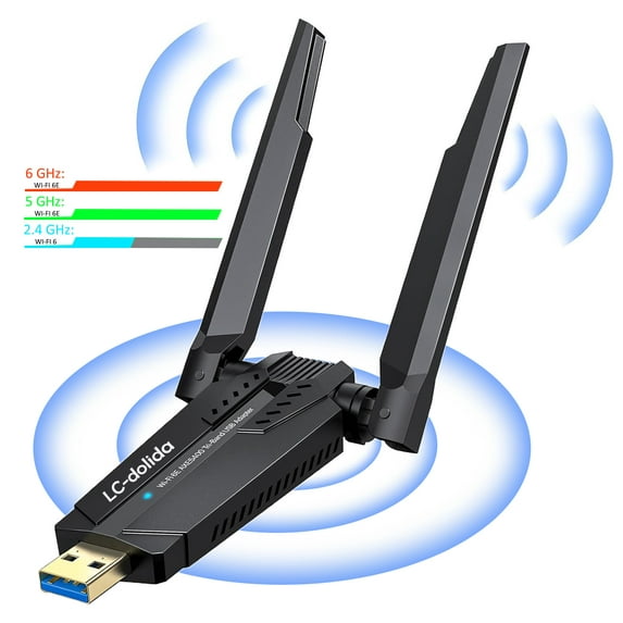 USB WiFi Adapter for Desktop PC, USB 3.0 WiFi 2.4G/574Mbps & 5G/2402Mbps & 6G/2402Mbps, Wireless Adapter for Desktop PC Windows 11/10