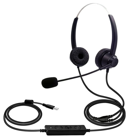 USB Wired Computer Headset with Microphone Universal Office Call Center Headphone Support Volume Control Mute Cancelling Suitable for Telephone Operator Computer PC Laptop Gaming