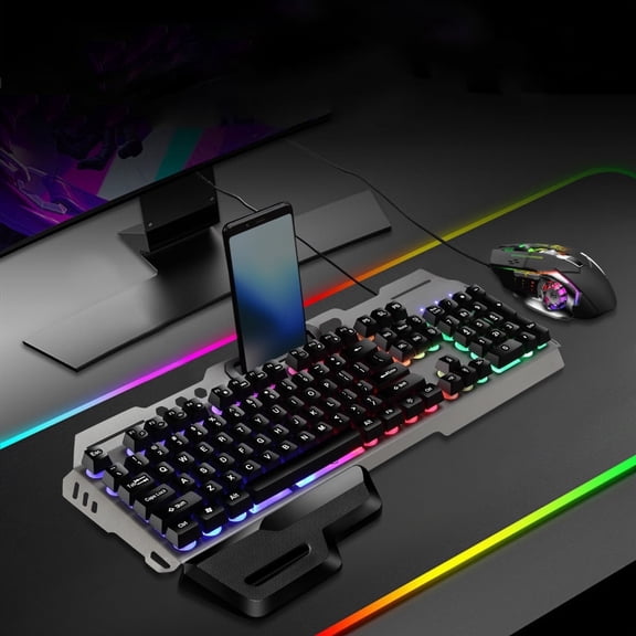 Hnjugfe Gaming Keyboard with Backlit Keys, Wired Computer Keyboard & Mouse Set, Black, New, 1 Count