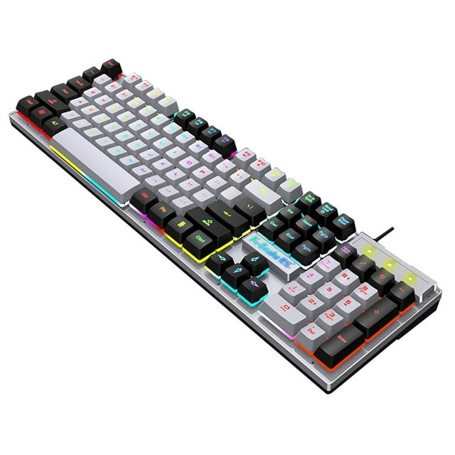 USB Wired Gaming Keyboard With Rainbow LED Backlight Silent Floating