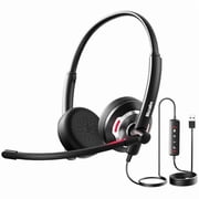USB Wired Headset with Noise Canceling Microphone & in-Line Control, Business Headphones with AI Mic for PC, Computer Headset for Call Center, Home Office, Online Classes, Zoom, Teams, Skype