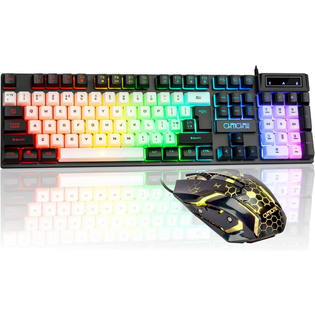 USB Wired Keyboad and Mouse Combo, Full Size Rainbow LED Light Up