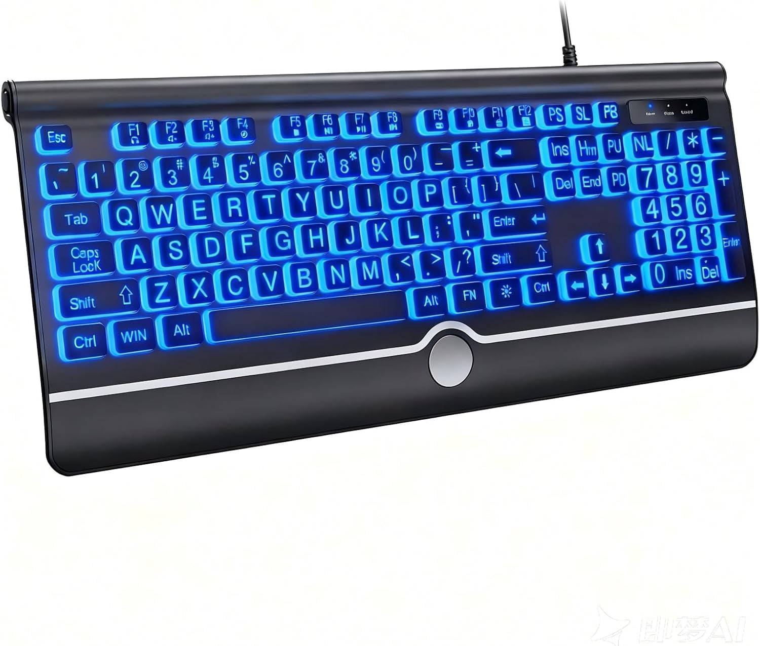 Computer Keyboard Number Two USB Wired Keyboard with Large Print Backlit Keys, 7 Color LED Backlight ...