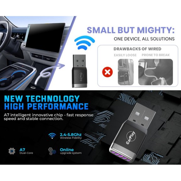 USB Wireless Car play Adapter Screen Mirroring Adapter For Seamlessly Smartphone Integration High Clearly video Display In Vehicles