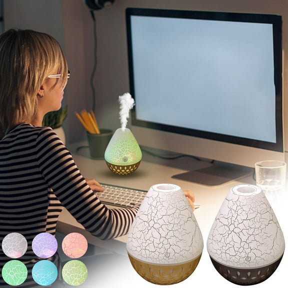 USB Wood Grain Crack Diffuser 200ML Large Tank Colorful Night Light Timer 2-8H Quiet Aroma Machine for Home Office Spa Relaxation Cooling Air Moisturizer