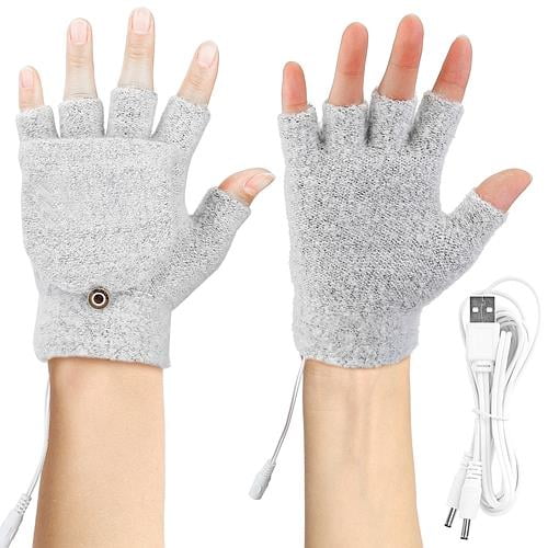 USB Wool Heated Gloves Mitten Half Fingerless Glove Electric Heated