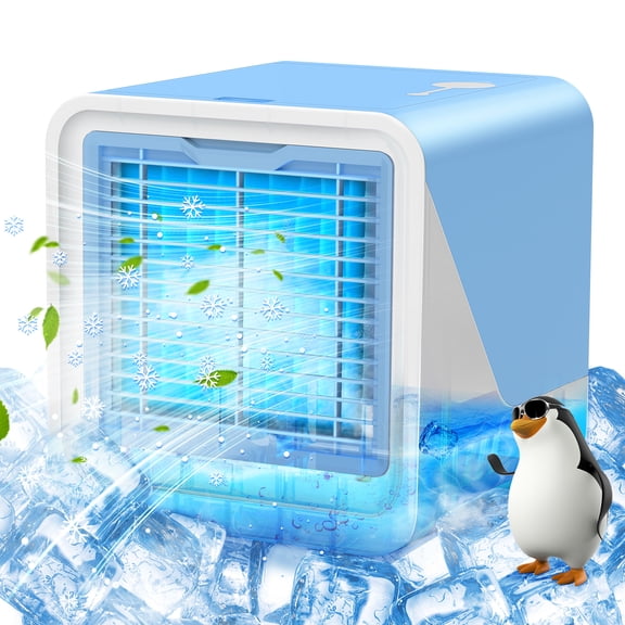 USB air cooler, can add water and ice cubes to produce cold air, portable, 3-speed settings, 7-color night light, a must-have for summer.