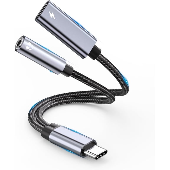 USB c to 3.5mm Headphone and Charger Adapter 2 in 1 with 60W charging port ,Compatible with iPhone 17/16/15 Pro Max,Galaxy S24-S20.Pixel 7/6/5 Charge & listen with Hi-Res DAC for crystal-clear audio
