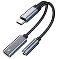 thumbnail image 1 of USB c to 3.5mm Headphone and Charger Adapter with 60w Fast Charging, 2-in-1 USB C PD 3.0 Charging Port to Auxiliary Audio Jack and Fast Charging Dongle Cable Cord (2 Ports - Gray), 1 of 7