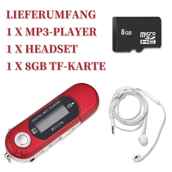 USB digital MP3 Player with LCD screen,FM Radio,headphone,8GB TF KARTE [RED]