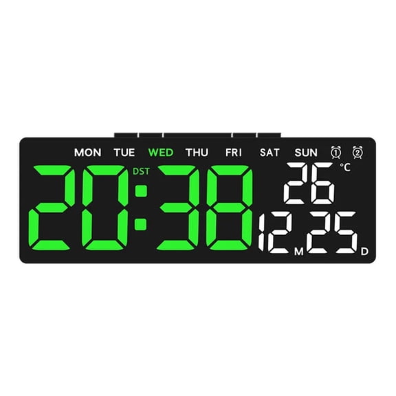 USB digital alarm clock with temperature dual alarm snooze auto dimming 12/24 hour date/day DST, timer LED table clock for home