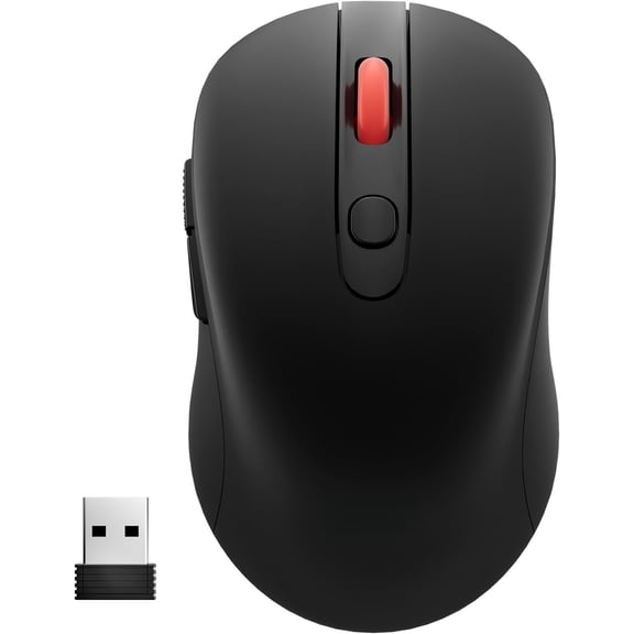 USB for Laptop PC , 2.4GHz Cordless with 6 Buttons, 5-Level Adjustable 4000 DPI, Portable Optical Computer Mice, 24-Month Life -Black