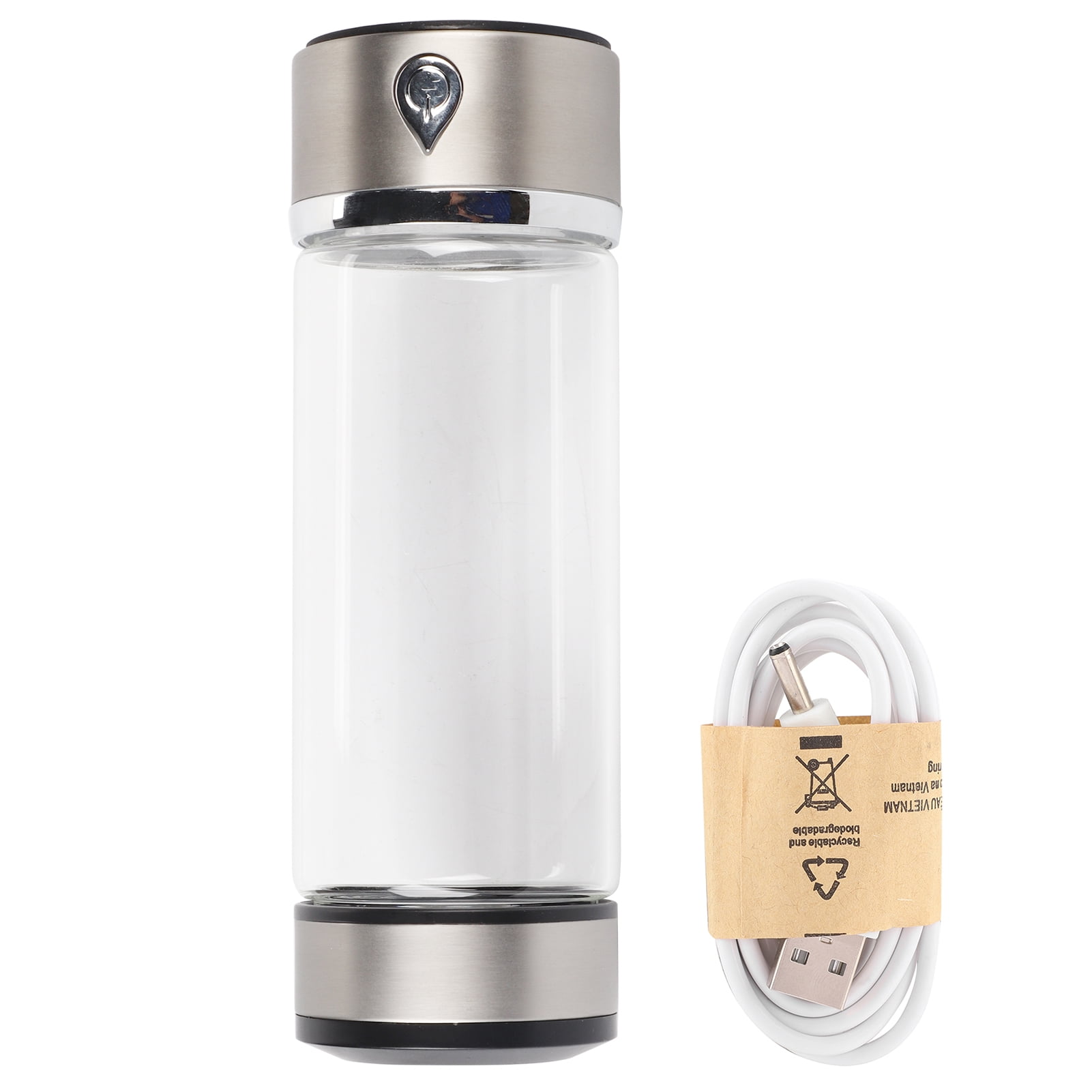 USB rechargeable hydrogen-rich water filter glass bottle portable ionization cup, stainless steel+glass and non-leaking 420ml 7x21.3 cm working temperature: 20-60℃