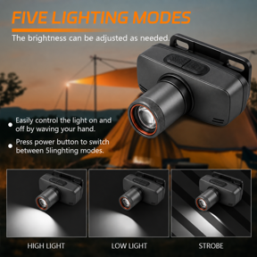 USBrechargeable zoomable LED flashlight, M60 LED highbrightness flashlight with COB side light, digital power display screen, 6 lighting modes, foldable tail hook