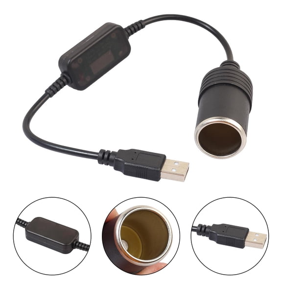 USB to 12V Cigarette Lighter Cable, 35cm 5V 2A Input 12V 1A Output Power Cord for Cigarette Lighter Device