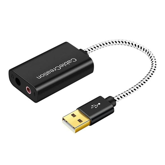 USB to 3.5mm Adapter External Stereo Sound Card for /PC/Laptop, Mic-Supported USB to Headphone Adapter