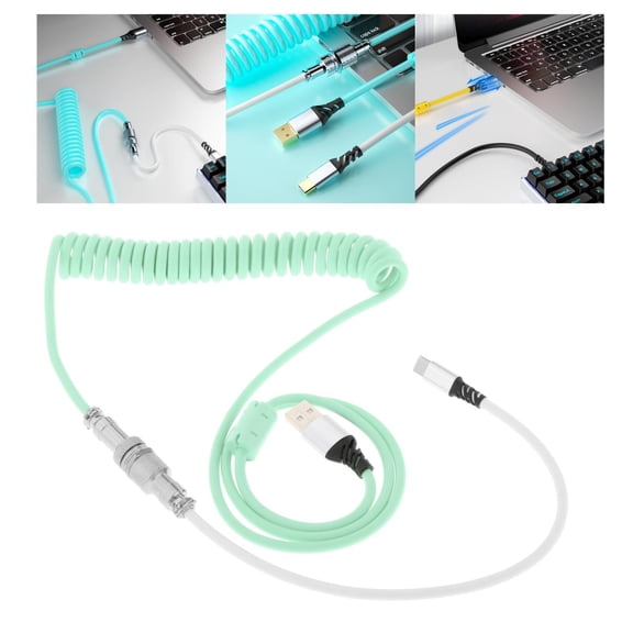 USB to Cable with Aviation Connector, for PC, Coiling Spiral Cable, 2.8M, Durable, for Mechanical Keyboard Cellphone Accessories Blue White(Updated)