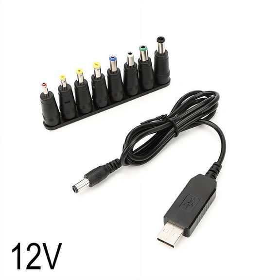USB to DC Power Cable 5V to 12V Boost Converter 8 Interchangeable Plug Connectors Adapters for Router, Mini Fan and Speaker