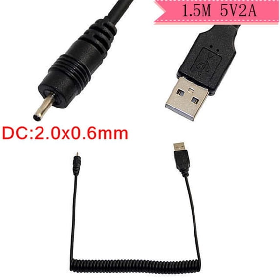 USB to DC2.0*0.6mm 2.0x0.6mm Mobile Phone Charging Spring Cable Small Head Bluetooth Headset Round Hole Line 5V 2A