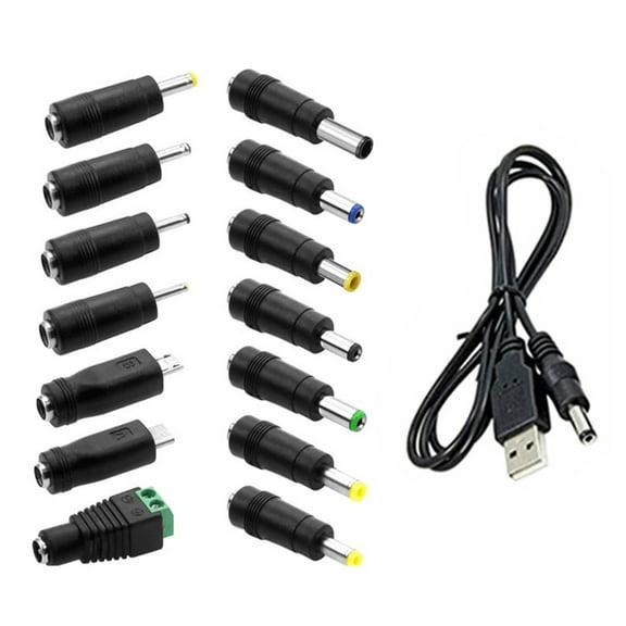 USB to DC5V 5521 Plug Charging Cord with 14 Adapter Plugs for Moon Lamp LED Light Mini Fan Camera Power Charging