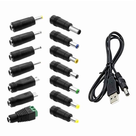 USB to DC5V 5521 Plug Charging Cord with 14 Adapter Plugs for Moon Lamp LED Pixel Light Mini Fan Camera Power Charging