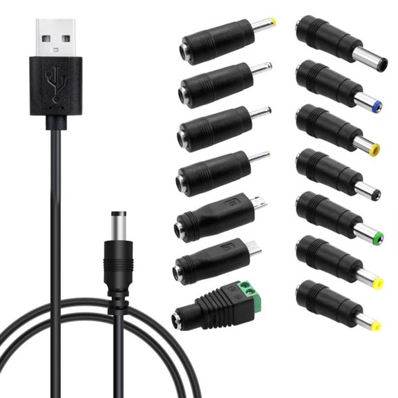 USB to DC5V Power Cable with 14 Adapter Plugs 5.5x21.mm Female for Moon Lamp Cameras and Mini Fan