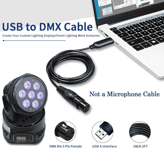 USB to DMX Interface Adapter Cable with FT232RNL Chip Support Freestyler/QLC+/ Dmxcontrol/Soundswitch/Lightkey/Lightjams