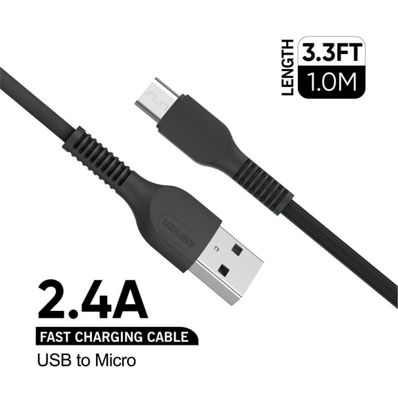 USB to Micro, Charger Cable Data Cord 2.4A Fast Charging (1M / 3.3 FT) Thick Anti-Broken Cable USB Micro ,Xpm Universal Cable [ Black ]