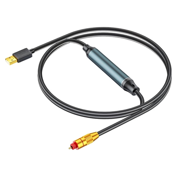 USB to Optical Audio Adapter, 4.9 ft Optical Cable for Computers, Laptops, SPDIF Sound Connection, Gold-Plated Ports for Exceptional Audio