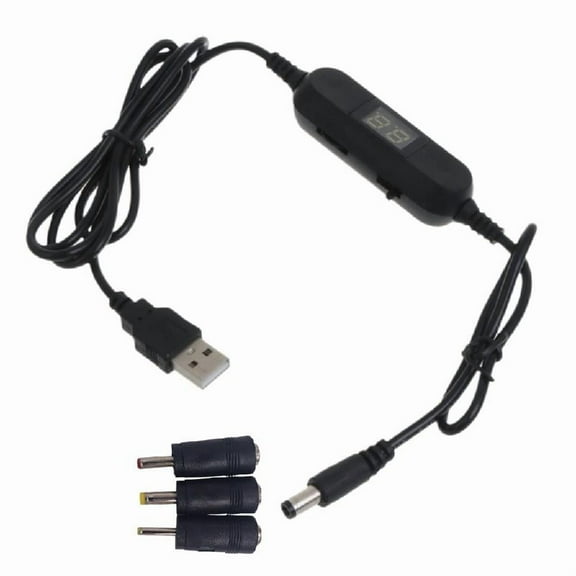 USB to Power Cord Adjustable 5.5x2.1mm Plugs Charging Cable with 3 Connectors (2.5x0.7mm,3.5x1.35mm,4.0x1.7mm)