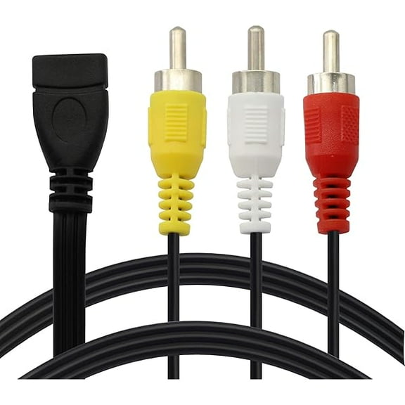 USB to RCA Cable,USB A 2.0 Female to 3 RCA Male Jack Splitter YJJSKEJIo Video AV Composite Adapter Cable for TV/PC -5FT (USB 2.0 Female to RCA Male)