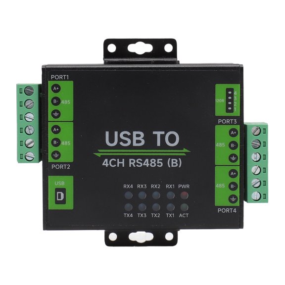 USB to RS485 Converter, Industrial Grade Isolated Adapter, 4-Channel Serial Communication Module, Compatible with Windows, Linux, Android, OS X