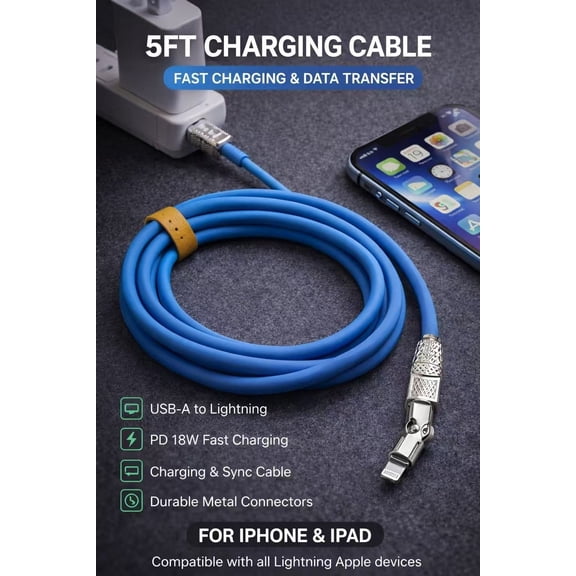 USB to ios 5FT Silicone Cable, Ultra Flexible & Soft USB Type C Charging Blue