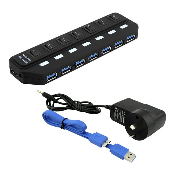 USB turn with light Switch 7-port HUB3.0 Black