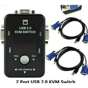 USB2.0 2 Port KVM VGA SVGA 1920*1440 Switch Splitter Box+Two kvm Cables