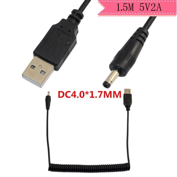 USB2.0 Male to Right Angle DC4.0mm*1.7mm Coiled Spiral Charger Cable