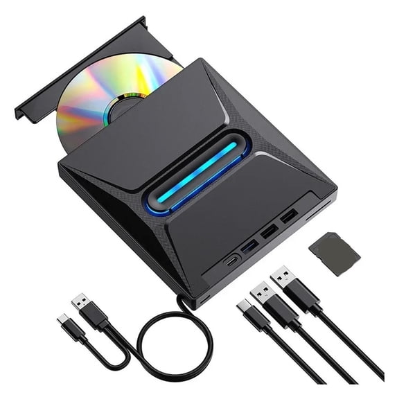 USB3.0 External Blu-Ray DVD CD +/-RW Burner with SD Card Reader Hub-Co Optical Drive Writer Reader