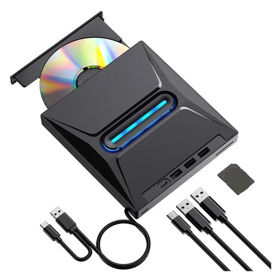 USB3.0 External Blu-Ray DVD CD +/-RW Burner with SD Card Reader Hub-Co Optical Drive Writer Reader