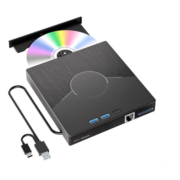 USB3.0 External CD DVD Drive - Burner Player with Lan Interface & SD/TF Card Reader for Laptop PC ,Easy Connection