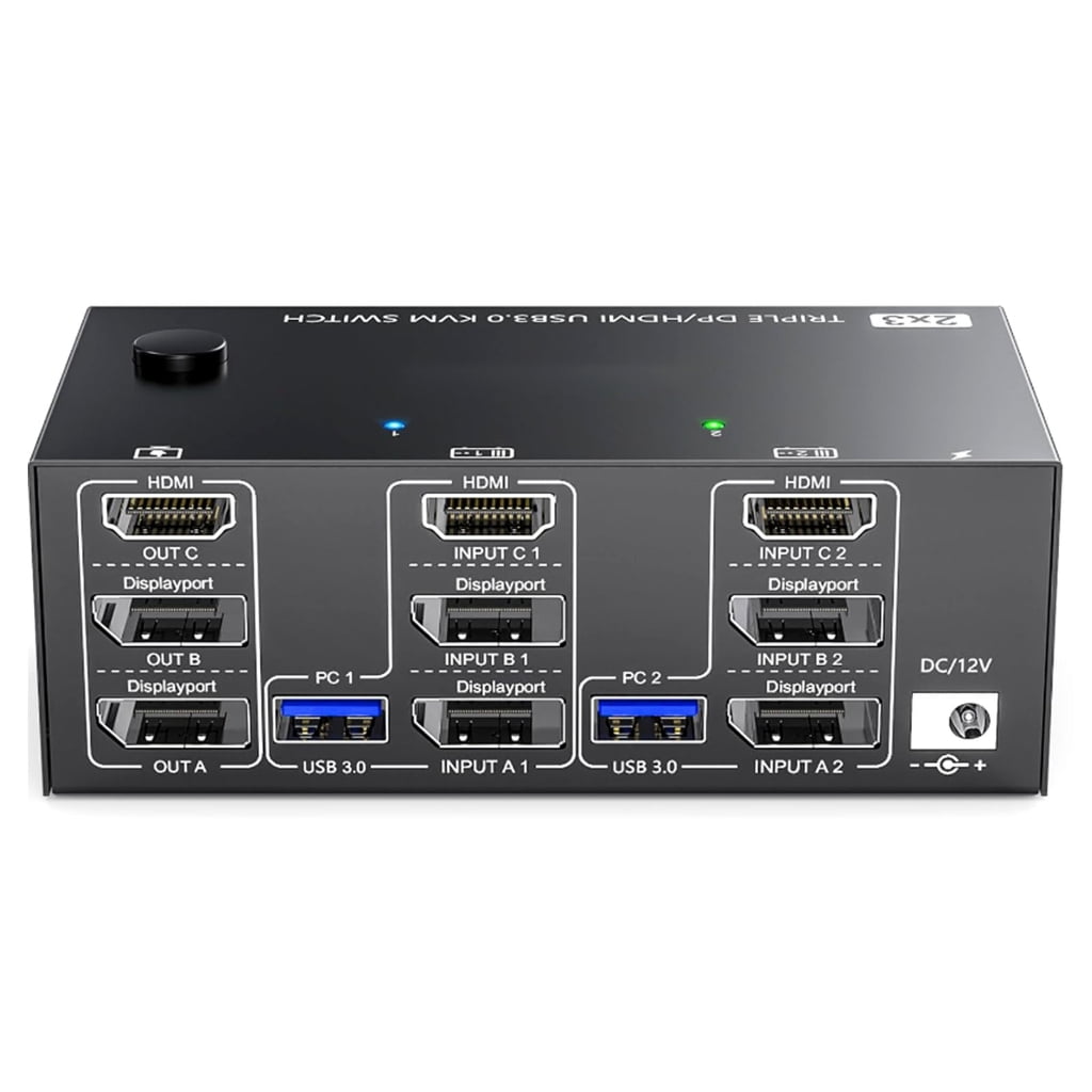 USB3.0 KVM Switchrt 8K@60Hz 4K@60Hz for 3 Monitors 2 Computers with 4 USB Port