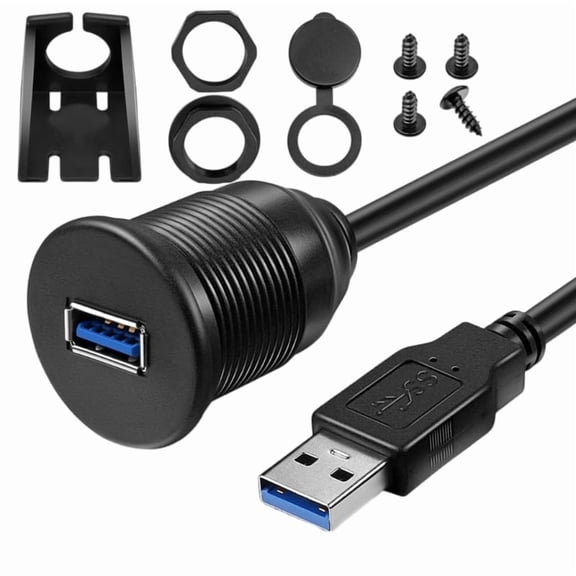 USB3.0 Male to Female AUX Flush Mount Extension Cable for Car Truck Boat Motorcycle Dashboard Panel 1/2Meter Long