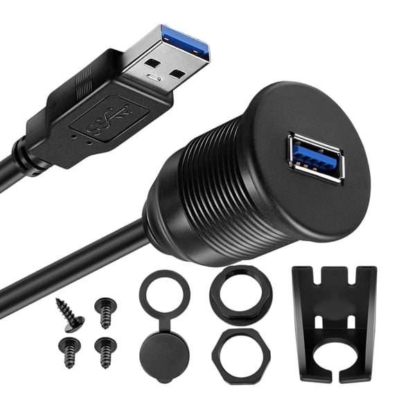 USB3.0 Male to Female Auditory Flush Mount Cable for Vehicle and Marine Use Mounting Dashbard Dock Adapter Dustproof