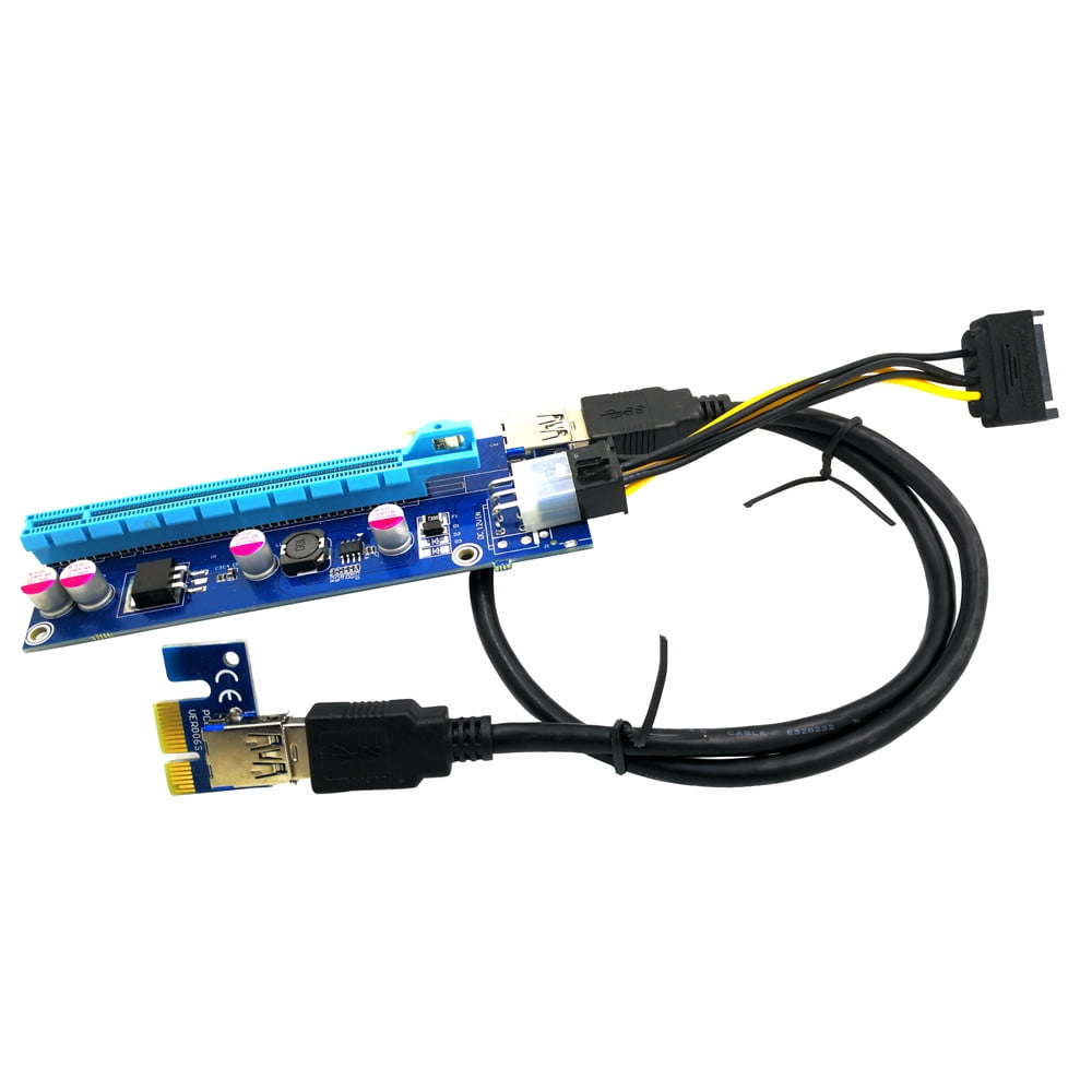 USB3.0 PCI-E Express 1x To 16x Extender Riser Card Adapter SATA 6Pin ...