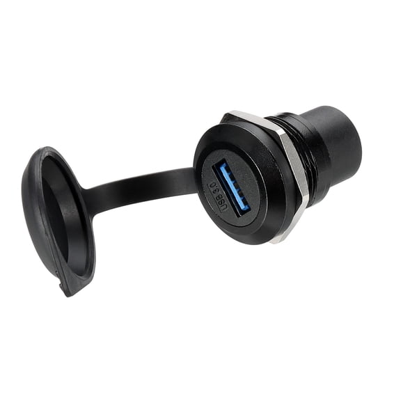 USB3.0 Panel Mount Adapter, Female to Female Panel Mount Connector Socket Round USB Data Extension Coupler Adapter with Dust Cover for Data Transfer/Charging, Black