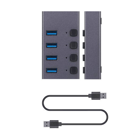 USB3.0 Splitter 4Port Charging Multi-Interface HUB with Switch,1 * Host 1 * USB3.0 cable 1 * English instruction manual,Gray