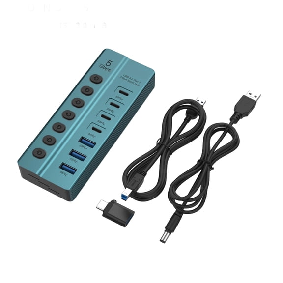 USB3.0 Splitter 7 Port USB Splitter USB3.0 Charging Port with Individual Switches Power Adapter for PC Laptop Accessories