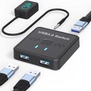 USB3.0 Switch, USB Splitter, Bi-Directional Switcher 2 in 1 Out/ 1 in 2 Out, USB Share Devices Between 2 Computers for Printer, Keyboard, Scanner, Mouse with 2pcs A to A Cables and Desktop Controller