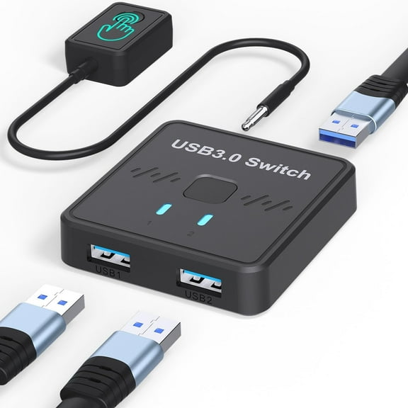 USB3.0 Switch, USB Splitter, Bi-Directional Switcher 2 in 1 Out/ 1 in 2 Out, USB Share Devices Between 2 Computers for Printer, Keyboard, Scanner, Mouse with 2pcs A to A Cables and Desktop Controller