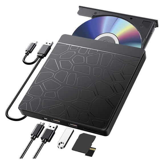 USB3.0 Type-C Portable External DVD CD +/-RW Burner Reader Drive with SD TF Card Reader USB Hub ,Easy Connection